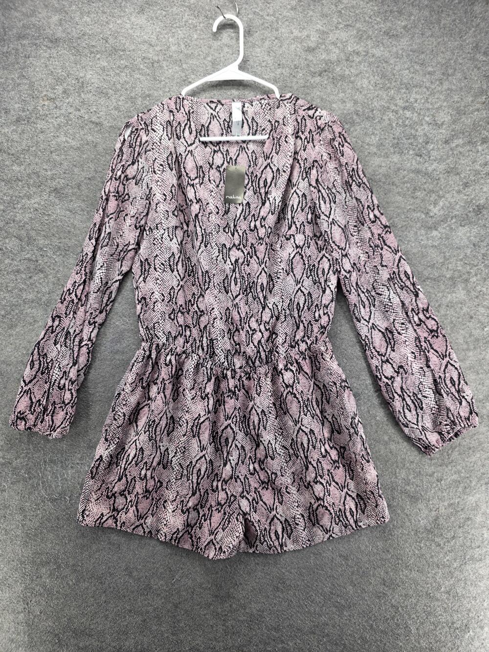 Mahina Romper Womens M Pink One-Piece V-Neck Long Sleeve Animal Print Casual